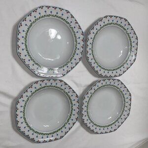 4 Mikasa Younger Than Springtime Bali Hai L9405 Rimmed Soup Bowls #4049
